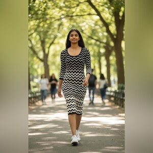 WHITE House Black Market Chevron Knit Sweater Sheath Dress Work Cocktail S